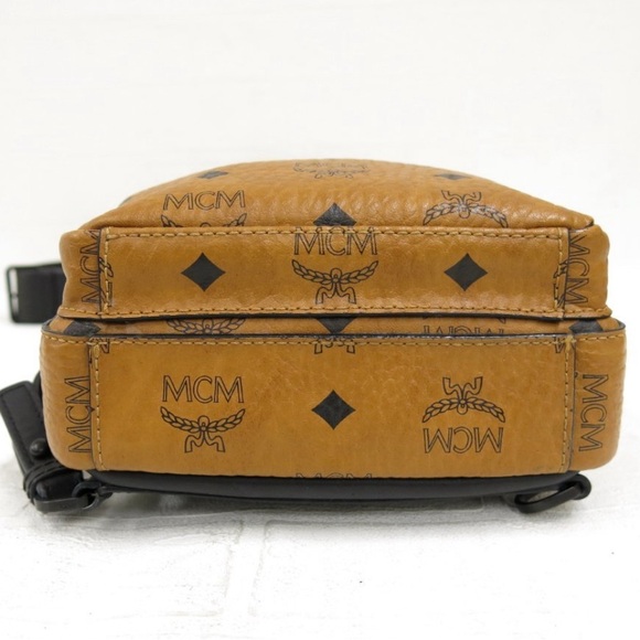 MCM Visetos PVC Calf Leather Genuine Leather Body Shoulder Bag Camel Black - Picture 5 of 10